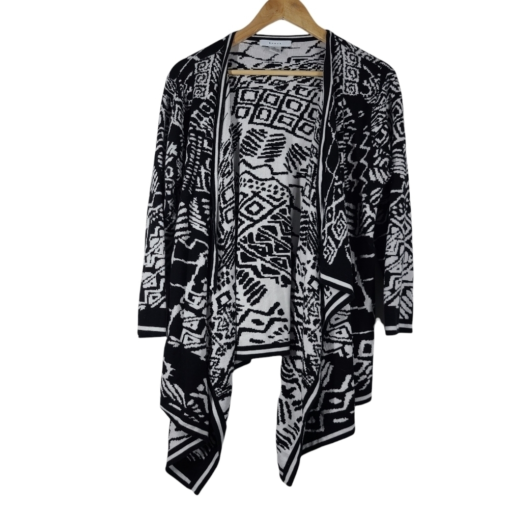 Grace Cardigan Sweater Black and white print XL